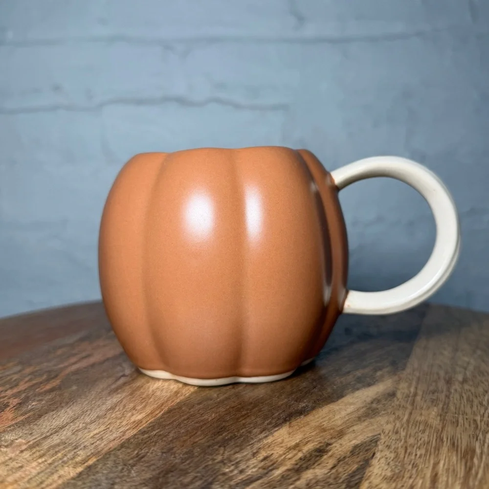 West Elm Pumpkin Shaped Ceramic Mugs - Set of 2, Brown